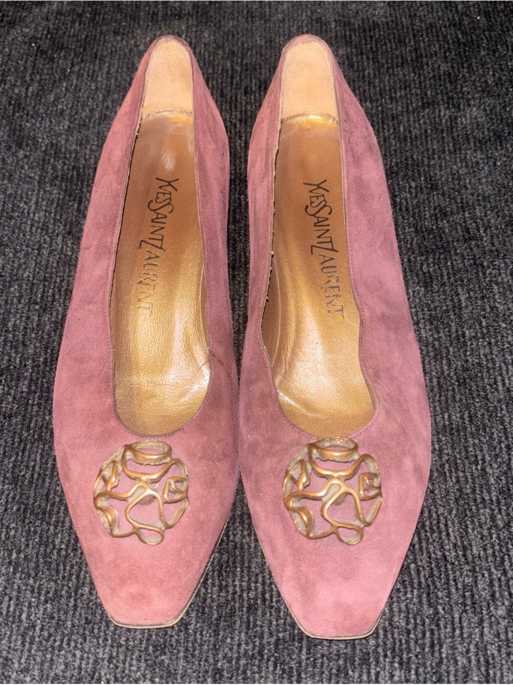 Yves Saint Laurent Suede Kitten Heela with Gold Medallion